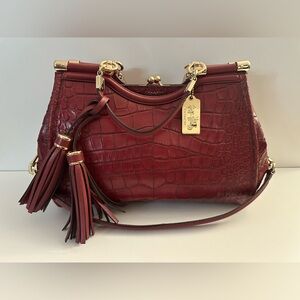 Coach Maroon Croc-Embossed Shoulder Bag